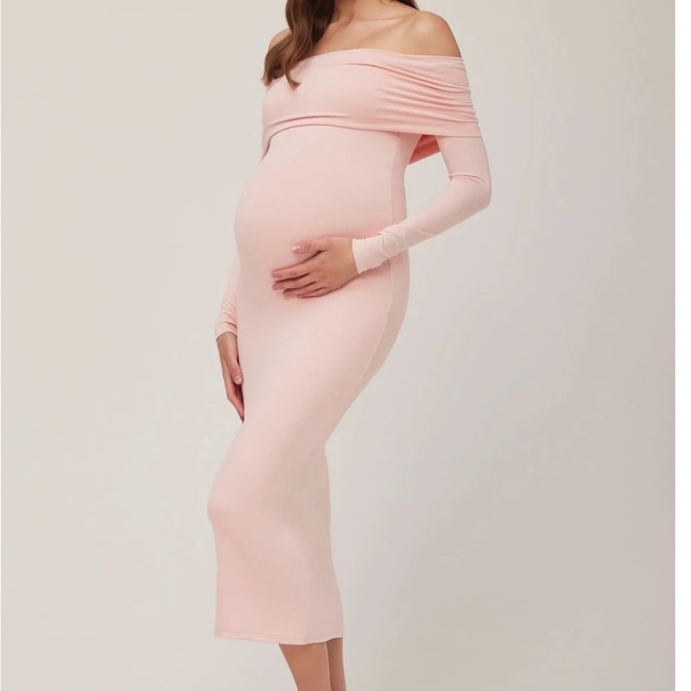 Pink Bumpsuit Allison Off Shoulder Maxi Dress